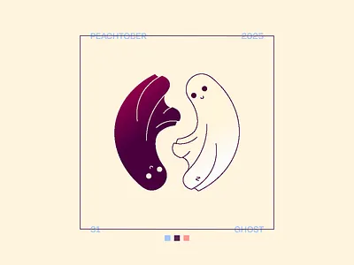 Peachtober Day 31: Ghost 2d cute duality float flying ghost halloween illustration opposite peachtober rotate spooky yin yin yang