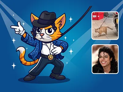 Michael Catson🐱🎶🕺 animal branding cartoon cat character costume cute dance doodle fanart flat funny cat icon illustration logo michael jackson moon walk music pet singer