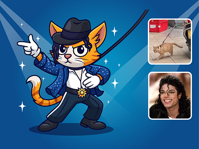 Michael Catson🐱🎶🕺 animal branding cartoon cat character costume cute dance doodle fanart flat funny cat icon illustration logo michael jackson moon walk music pet singer