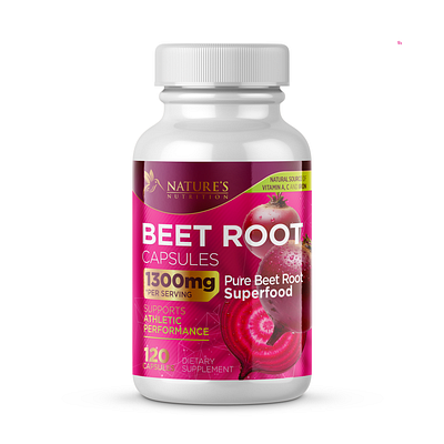 Nature's Nutrition | Beet Root Capsules Label Design 3d mockup athletic beet branding capsule dribbble fitness health label logo modern natural nutrition packaging pink root sports superfood supplement