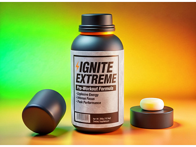 Maximize Gym Performance: Ignite Extreme Pre-Workout Fuel athletic endurance dietary supplement energy booster explosive energy fitness lifestyle fitness supplement gym training health and fitness intense focus mental clarity modern packaging muscle pump peak performance pre workout pre workout formula product branding sports nutrition strength support vibrant background workout performance