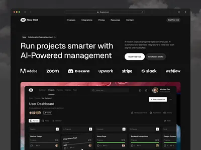 Project Management Hero Section clean design hero section landing page minimalist project management saas startup ui ux web design