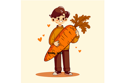 Happy Boy Holding Big Carrot activity background broccoli carrot celebration character concept cruelty day delicious diet food fruits lifestyle nutrition organic tasty tomato vegan vegetables