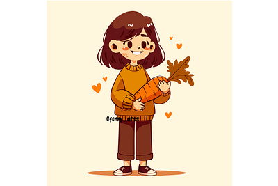 Cartoon Girl Holding Carrot activity background broccoli carrot celebration character concept cruelty day delicious diet food fruits lifestyle nutrition organic tasty tomato vegan vegetables
