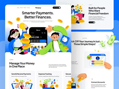 Flowpay - Website Landing Page Animation animation banking character design colorful digital bank digital finance finance graphic design home page illustration landing page money management motion graphics playful ui design ui ux uix web design website