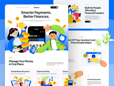 Flowpay - Website Landing Page Animation animation banking character design colorful digital bank digital finance finance graphic design home page illustration landing page money management motion graphics playful ui design ui ux uix web design website