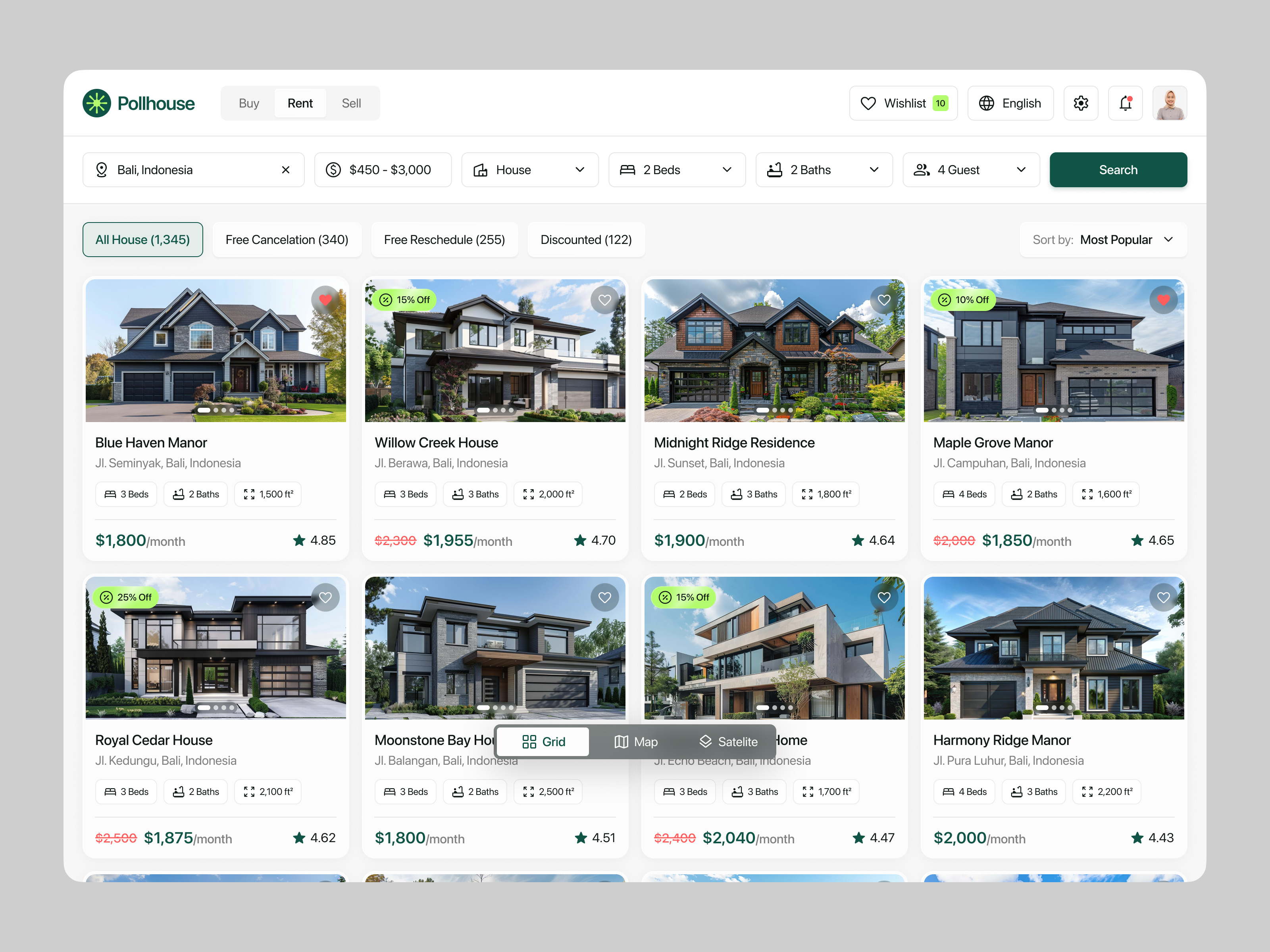 Pollhouse - Real Estate Dashboard booking platform clean interface dashboard design home rental house rental minimal design modern ui product design property dashboard property listing property search real estate website ui uiux design ux ui design web design