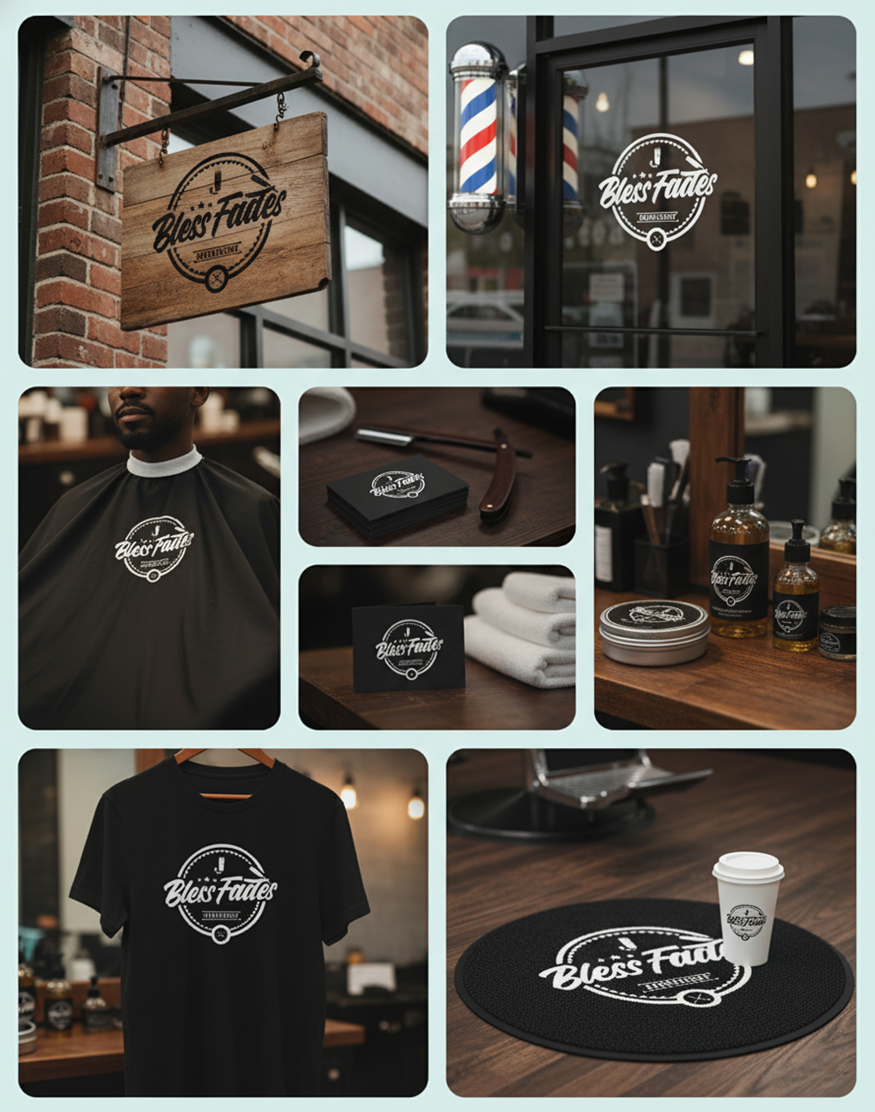 Bless Fades Barbershop: Vintage Badge Logo & Brand Identity apparel design badge logo barbershop brand identity branding custom type design graphics design hand lettering illustration logo logo design logodesigner logos logotype mockups vintage logo
