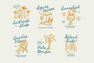 Tropical Aesthetic Illustration badge design beach botanical branding design exotic flamingo floral flower graphic design illustration miami palm paradise sea summer summervibe tropical vacation waves