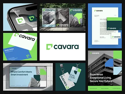 Cavara Property - Visual Identity bento bento branding brand brand guidelines brand identity branding corporate design graphic design green logo logo design office design property stationary visual identity