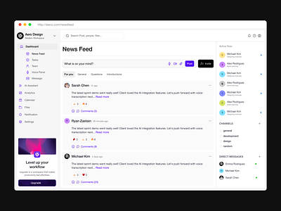 Sleco — News Feed Dashboard branding clean ui clinico concept data dashboard designsystem digital health healthcare healthtech medical dashboard medicaldashboard sassdashboard telehealth uiux ux design