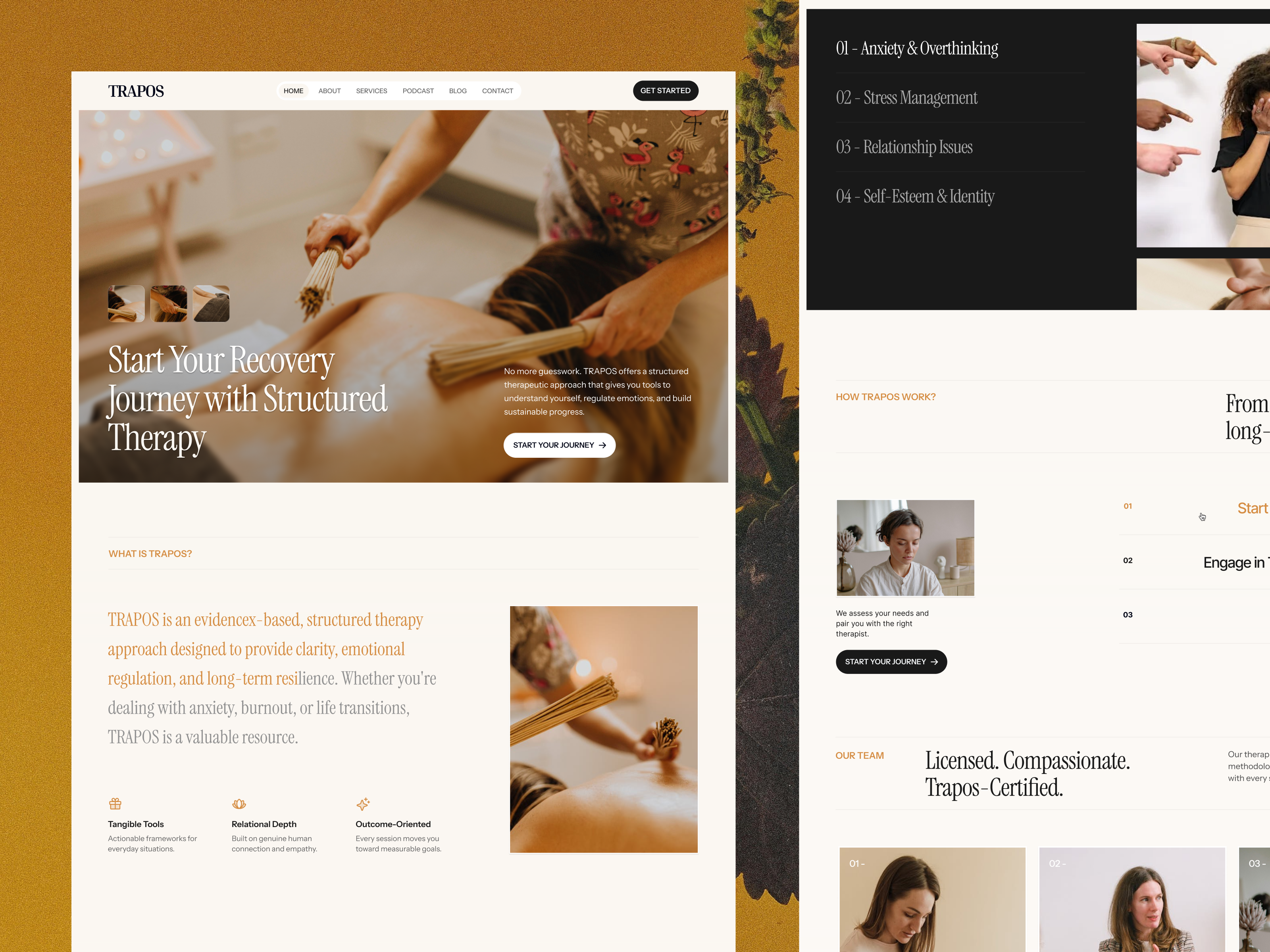 Trapos - Therapy Landing Page 10am 10am space clean design desktop editorial landing page landing page design spa therapy ui ux warm warm color warm design concept web design concept website concept website design