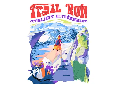 Trail Run alpine hand drawn illustration nature trail run