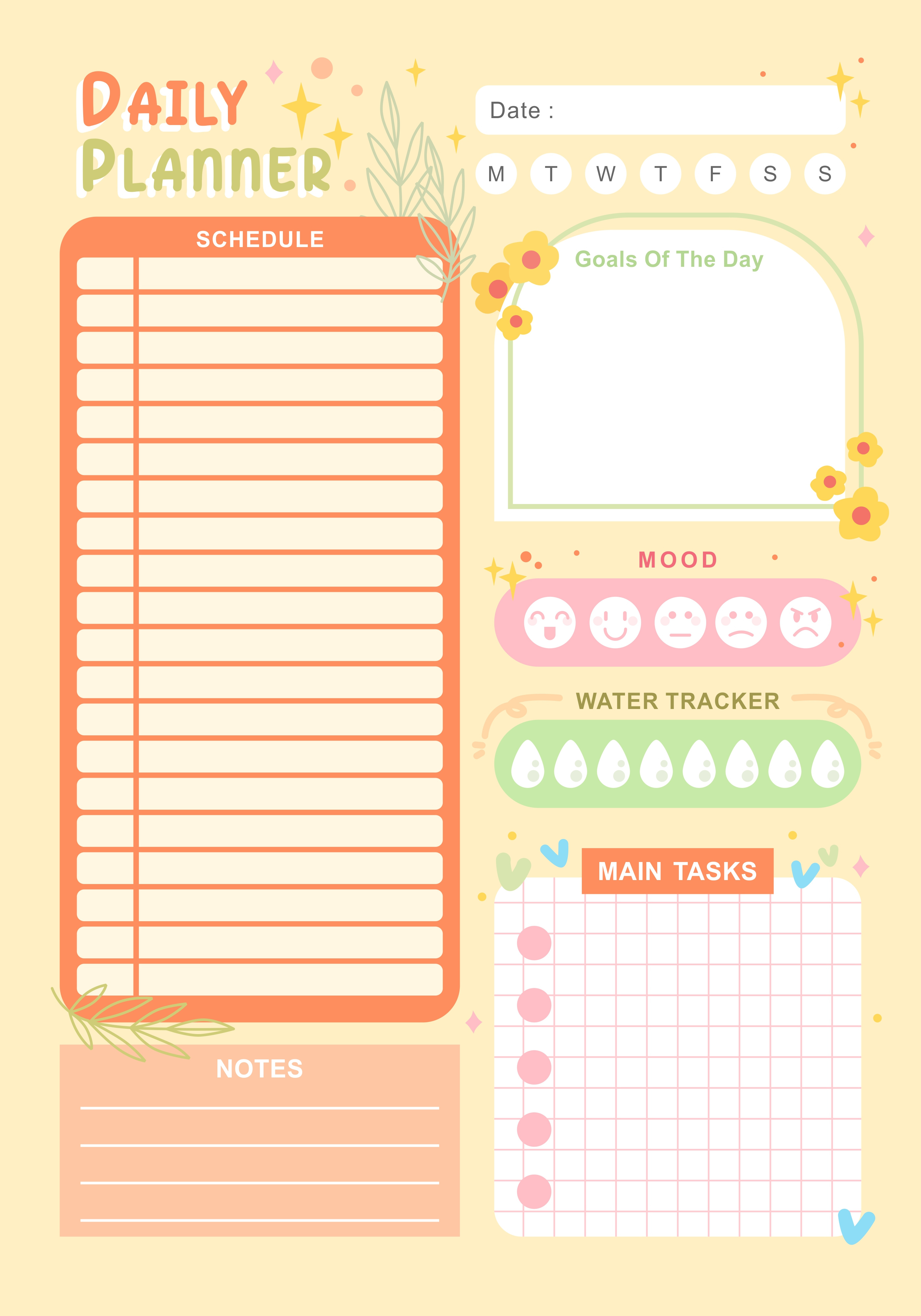 Hand drawn Daily Planner page graphic design stationery vector