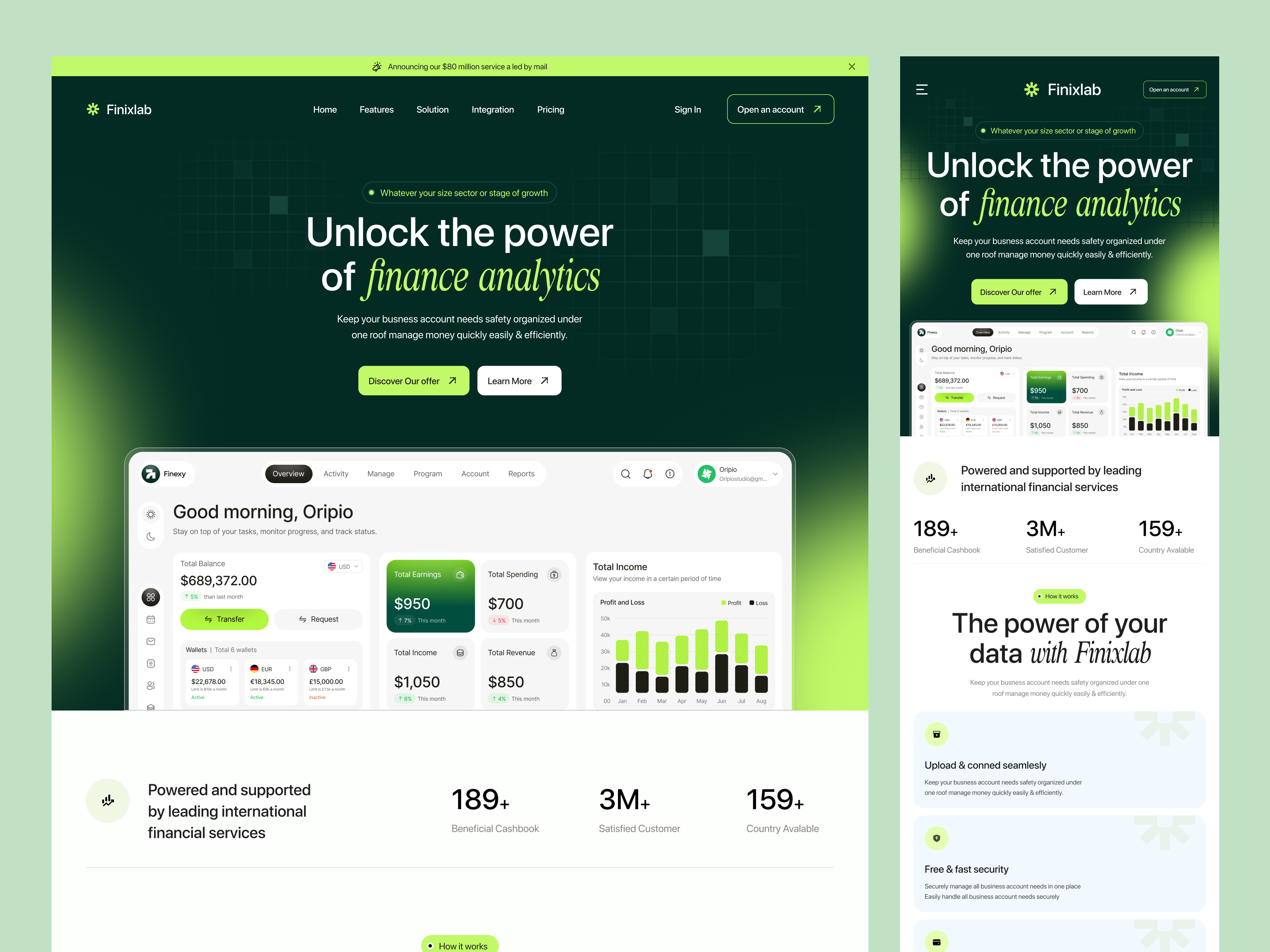 Fintech SaaS Landing Page Design bank banking crypto finance fintech fintech saas landing page management modern design money payment solution saas saas design saas landing page saas ui saas website ui ux web web design website