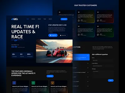 GridWalk – Real-Time F1 Updates & Race Landing page car cars clean concept dark design desktop app f1 formula 1 interface landing landing page racing typography ui ui design ux ux design website