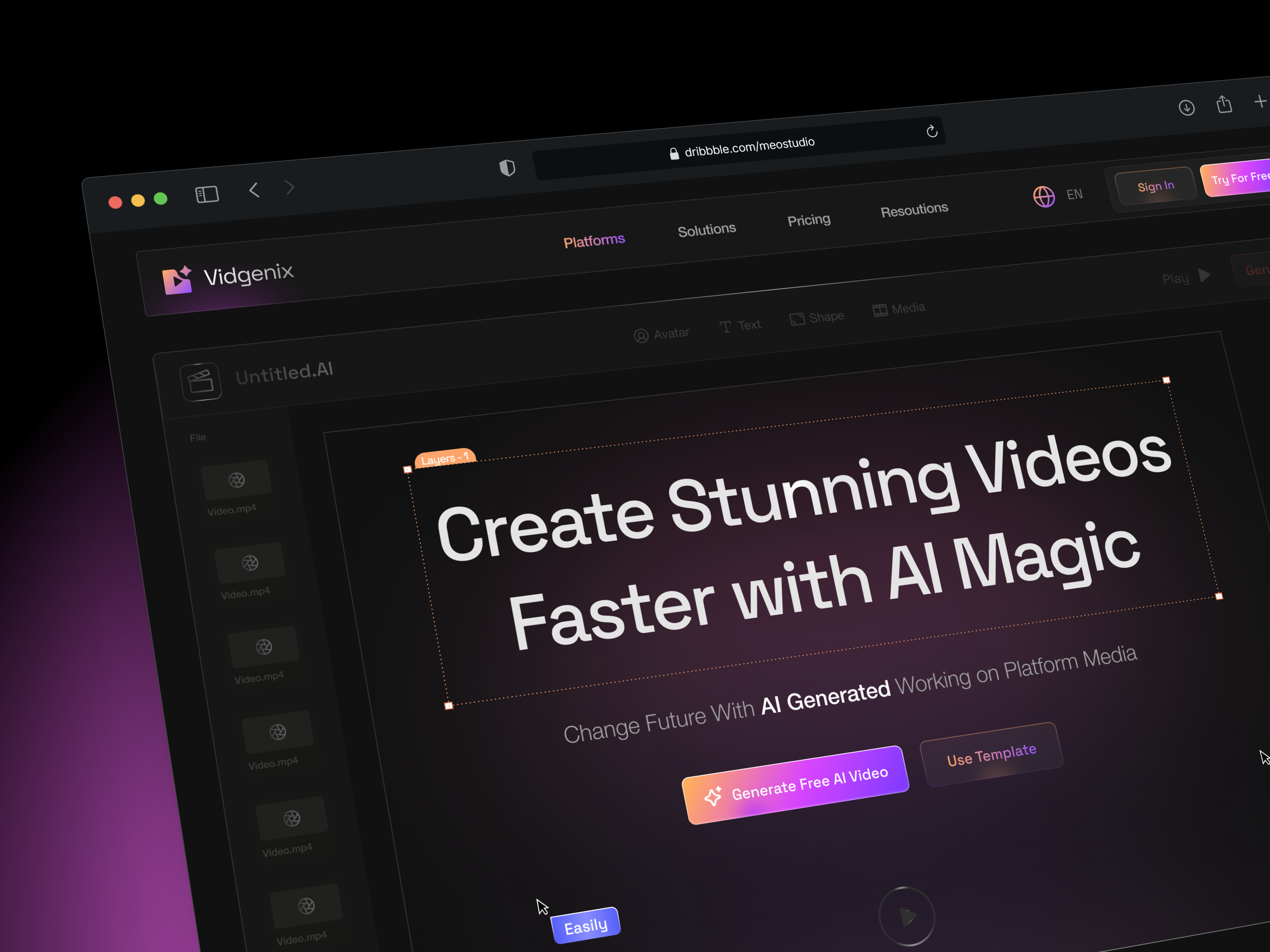 AI Video Generator Website Design | SaaS Landing Page ai creativity ai interface ai product design ai saas ai video generator conversion focused design dark mode ui design figma design futuristic web design landing page design modern ui design saas landing page ui uiux design video creation tool web design