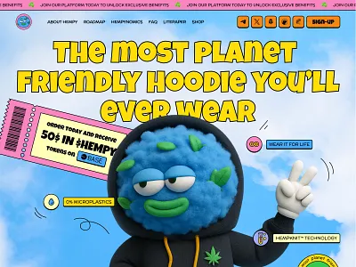 Hempy - crypto meme store clean crypto funny landing page mascot online store presale ui web design website
