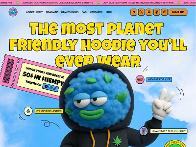 Hempy - crypto meme store clean crypto funny landing page mascot online store presale ui web design website