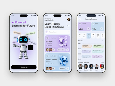 AI-Powered Learning for the Future ai ai app app design artificial intelligence design e learning education education app learning app mobile mobile app mobile application online education design trendy design ui ui design uiux user interface ux web design