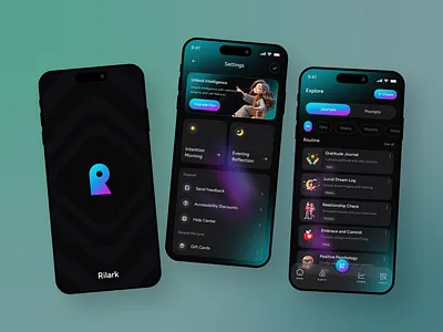 Rilark – AI Journal & Diary App ai app design ai assistant ai journal app design diary app emotion tracker mindfulness app mobile app note app onboarding self care app task management app ui ux