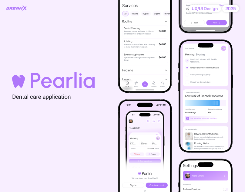 Dental care application - Pearlia dental care design healthcare ui ui design ux ux design