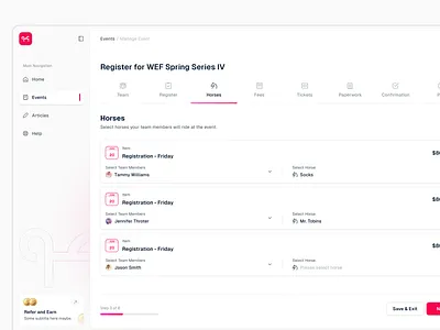Manage Event - Dashboard UI clean dashboard equitation event horse events horses ui user interface web app