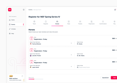 Manage Event - Dashboard UI clean dashboard equitation event horse events horses ui user interface web app