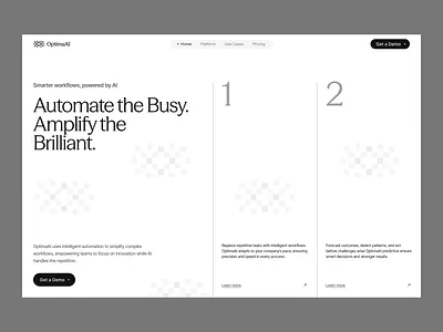 OptimaAI Website Design ai ai saas clean ui design header hero section home page landing page minimal minimalism modern design product design saas ui uiux design ux website design