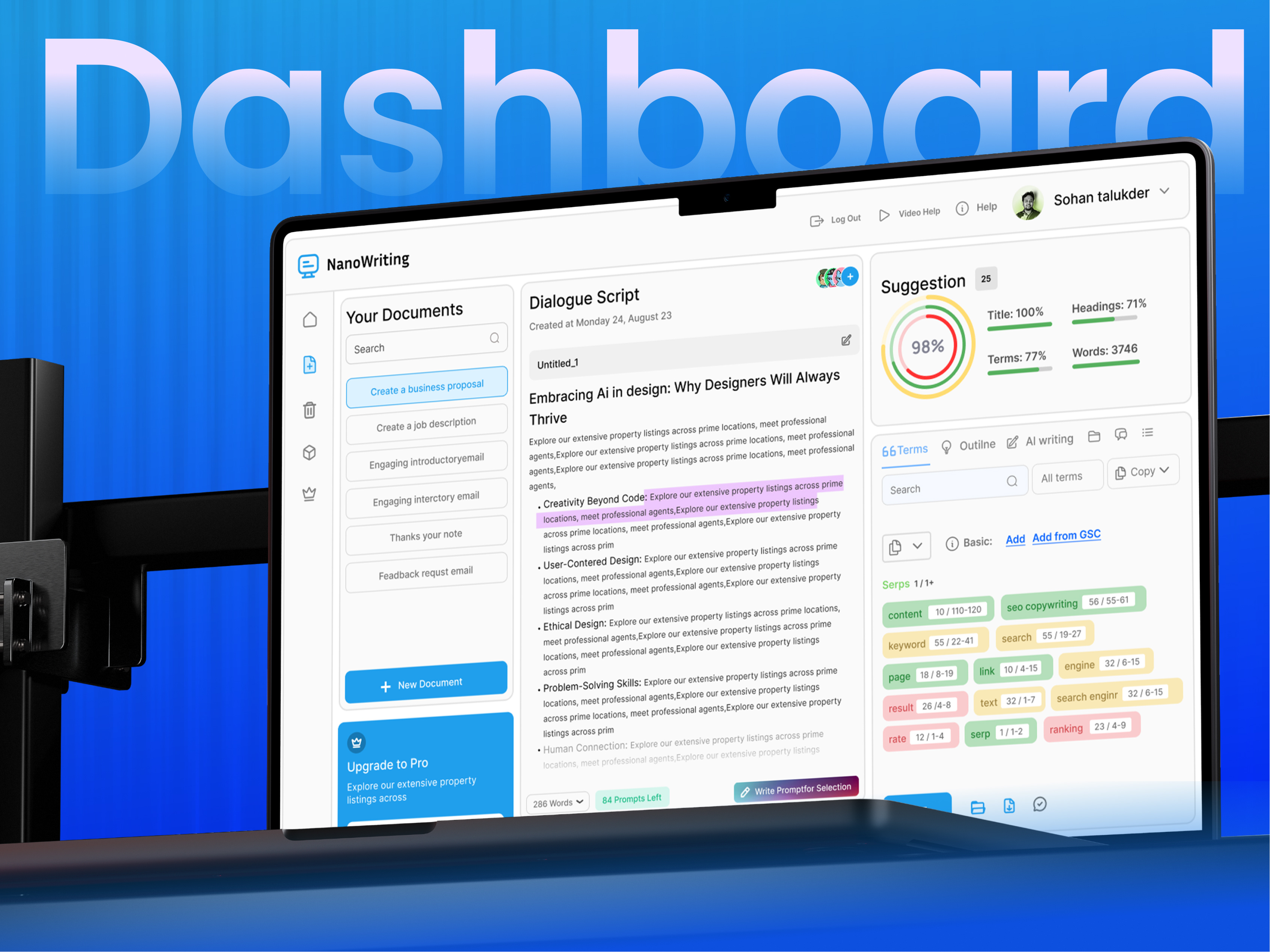 AI SaaS Content Writing Dashboard UI Design ai dashboard ai technology automation dashboard business dashboard chart chatbox content writing creative dashboard dashboard dashboard ui machine learning marketing dashboard modern dashboard productive dashboard saas dashboard saas product tracking dashboard trending dashboard ui ux design