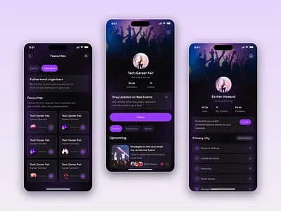 Music Event App UI Design app design app interface audio book concert music date event app event mobile instagram ios app modern app ui music app music player podcast profile profile screen settings ticket ticket app user profile ui user profiles