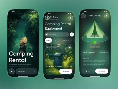 Camping Equipment Rental App app app design camp camp fire camping clean equipment layout location mobile mobile app rental rental app travel travel app travelling trip ui ux vacation