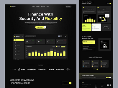 Nextax landing page design. b2b b2c dashboard fintech framer marketing no code product design saas saas landing page design saas website revamp uiux webflow website redesign