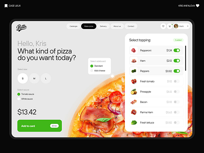 Pizza Ordering Website — Custom Pizza Builder add to cart flow animation checkout ux clean ui food delivery web landing page landing page design minimal website pizza builder ui pizza ordering website price calculator ui restaurant ecommerce ui design ux design webdesign