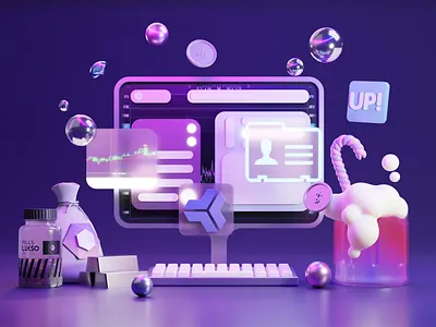 Screen - Lukso Universal Page 3d beer blender cartoon crypto design desktop illustration illustrations keyboard library lukso mechanical money resources screen stylized trading universal page web3