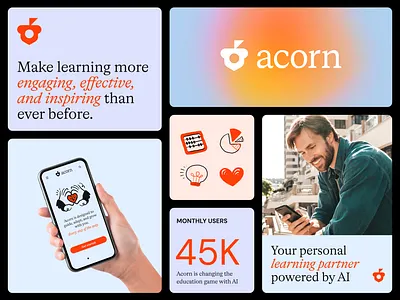 Acorn · Learning App Brand Identity app brand branding identity illustration learning logo minimalism modern people skills teaching typography ui