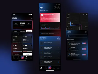 Fitness tracking app | Healthcare | UI/UX android app app design clean dark mode interface health delivery tracking healthcare app design healthcare tech ios app mobile app ui ux ux case study wellness tech