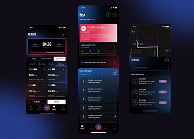 Fitness tracking app | Healthcare | UI/UX android app app design clean dark mode interface health delivery tracking healthcare app design healthcare tech ios app mobile app ui ux ux case study wellness tech