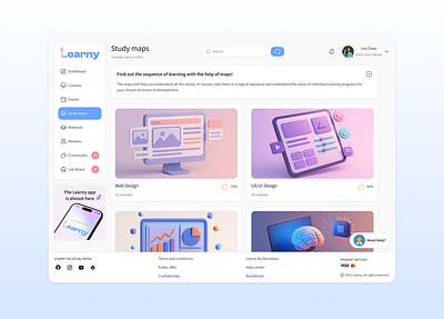 Learny - online learning platform (study maps section) appdesign design edtech education learning onlineplatform studycourse ui ux webapp