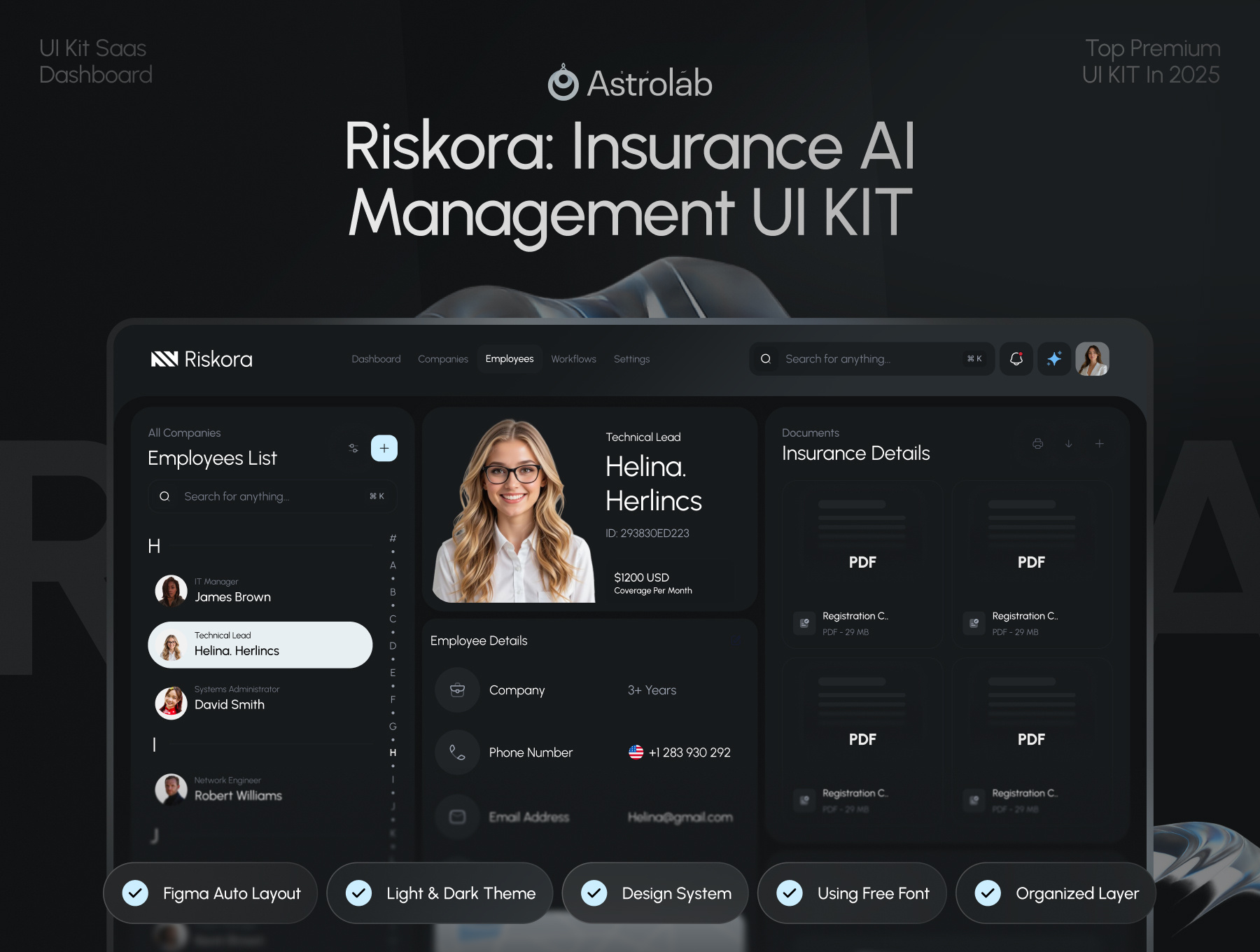 Riskora — B2B Insurance Product UI Kit (UI8) ai artificial intelligence b2b business charts contact dark dashboard dark mode dashboard documents employee insurance light mode modern prompt saas ui ui kit web app workflow