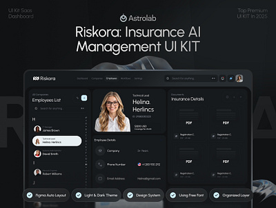 Riskora — B2B Insurance Product UI Kit (UI8) ai artificial intelligence b2b business charts contact dark dashboard dark mode dashboard documents employee insurance light mode modern prompt saas ui ui kit web app workflow