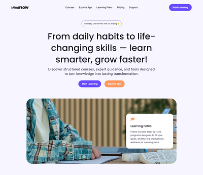 MindFLOW – Hero Section for an Educational Platform education figma hero landingpage learningapp uiux webdesign