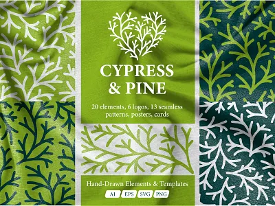 Linocut Conifer Branches Vector Designs branding design flat graphic design illustration lineart poster vector