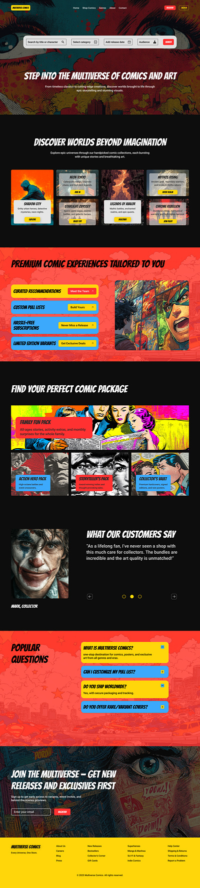 Multiverse Comics – Online Comic Store Website colorful comics figma illustration landingpage store uiux webdesign