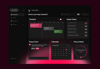 Focus OS - Task Management Dashboard concept dark darkui dashborad figma minimal os productdesign productivity ui uidesign uiux user experience ux uxdesign web design