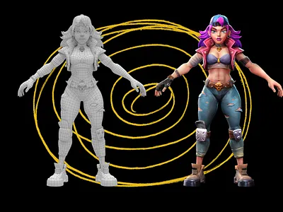 Stylized Female Character — Wireframe & Final Render 3d character character design character modeling game art game ready model stylized model