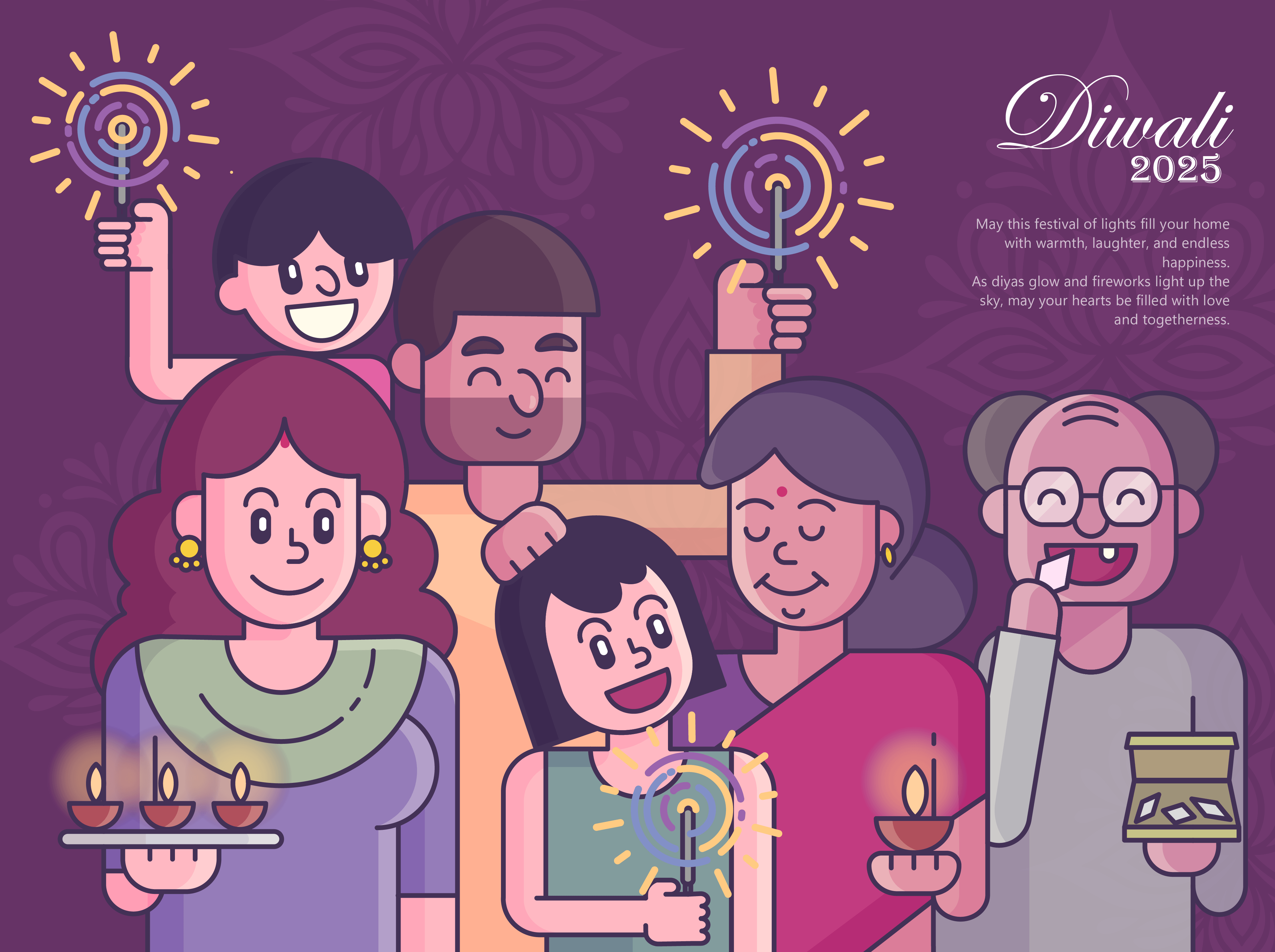 'Glimmers of Joy' Diwali Illustration Series adobe illustrator design diwali graphic design illustration illustrator indian vector illustration vevtor art