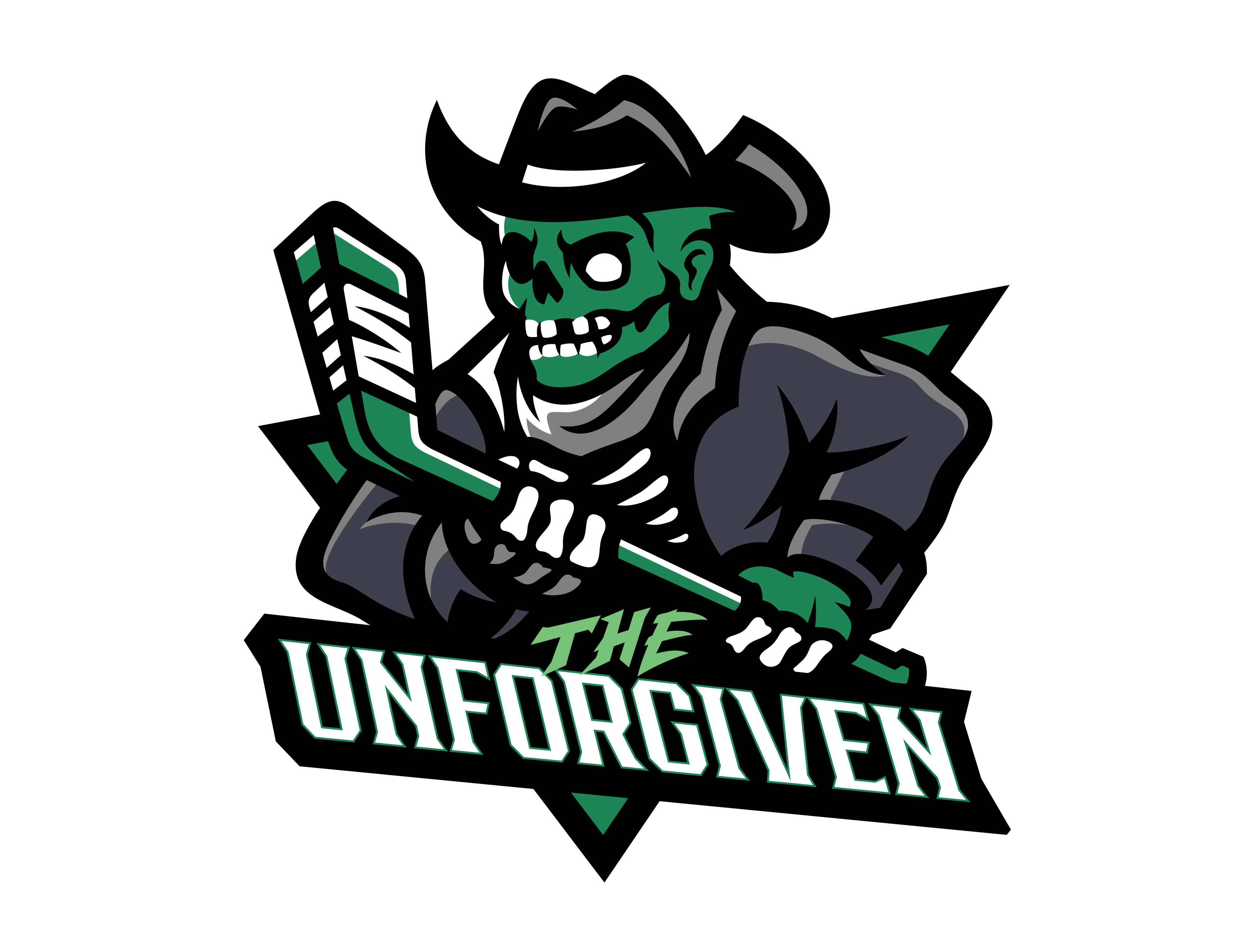Hockey Zombie Mascot Logo For Hockey team | THE UNFORGIVEN branding esport esportlogo gaming graphic design green hockey hockey game hockey logo hockey team illustration logo mascot mascot logo sports sports logo zombie zombie hockey zombie logo zombies