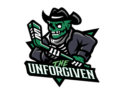 Hockey Zombie Mascot Logo For Hockey team | THE UNFORGIVEN branding esport esportlogo gaming graphic design green hockey hockey game hockey logo hockey team illustration logo mascot mascot logo sports sports logo zombie zombie hockey zombie logo zombies