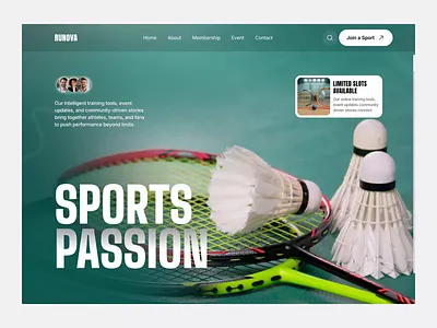 Runova - Sports Center Landing Page design graphic design landing page landingpagedesign minimalism motion product design sports ui ui design web web design web ui webappdesign website website design